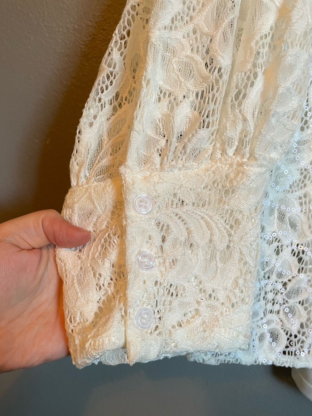 NWT Vince Camuto Sz 1X Ivory Long Sleeve Lace Fold-Collar Blouse Top Ret $109! - Picture 5 of 13